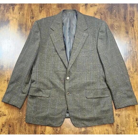 Saint Andrews Men's Wool Cashmere 2 Button Sports Coat Italy Olive Windowpane